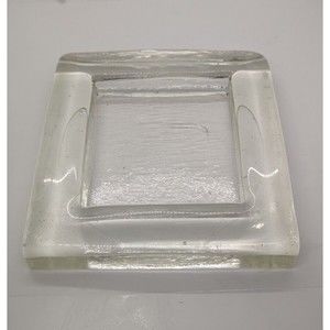 Vintage Blown Glass Ash Tray 7 Inch Square MCM Thick Depression Glass?